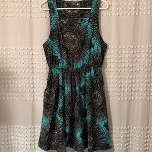 EARTHBOUND Teal and Black Sleeveless Printed Mini Dress
